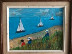 Original Oil-Pastels Painting „A SUMMER DAY?“Signed by ROSE PODOS,Double Framed