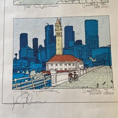 Tim Robinson Print SEATTLE Signed Space Needle Lake Union Downtown PioneerSquare