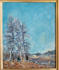 Antique American Impressionist Landscape Painting with Trees Ernest Meyer