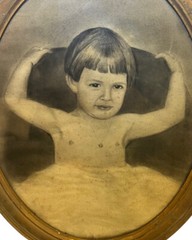Antique 1800s Oval Gesso Wood Bow Design Frame Chalk Portrait Baby 24 X 19”