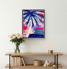 XIN XIN ART 12X16 BLUE BURST PALM PINK GRADIENT TROPICAL OCEAN CANVAS ORIGINAL