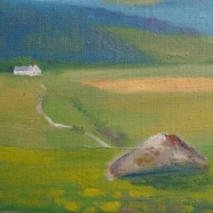Rural Summer Landscape Oil Painting Impressionism Tree Mountains Farmhouse 9×12