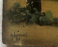 Vintage GLADYS DESMOND New England Farm Landscape FOLK ART Bread Board Painting