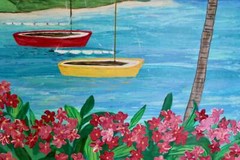 Caribbean Sunset, 24 x 36 x .5, Modern Seascape Painting by Jeanne Player