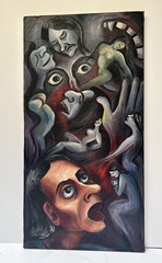 Antique Painting Mid Century Abstract Cubism Surrealism Sylvia Ludins Holocaust