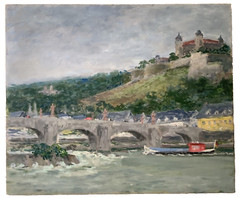 French PostImpressionism Signed – Oil Painting – Boat and Castle at the River