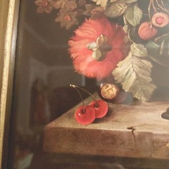 Vtg Moody Still Life Print, Shadowbox Wood Frame Gold Trim Bartels 1960s Floral