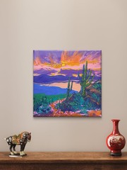 Original Painting Abstract Arizona Desert Sunset Acrylic Canvas 10×10 Impasto