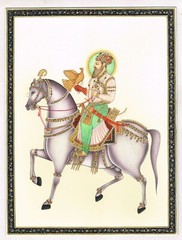 Mughal Emperor Shahjahan On Horse – Gouache And Gold Work 23×30 Inches