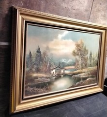 Sighned 1950s Heinz Ross Original Oil Painting On Canvas In 45×33″ Frame.