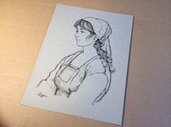 Original Ink Sketch, 9×12 Inches, Russian Working Woman