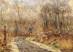 Gyde Petersen (1862-1943): WELCOME SPRING. Original antique oil. Dated 1917