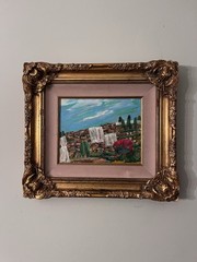 OIL PAINTING Landscape Floral Ornate Gold Frame Peach Velvet 17×15