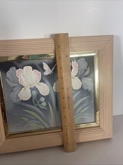 Iris & Butterfly Painting Oil On Canvas Signed Langley Original Art 11×13” MCM