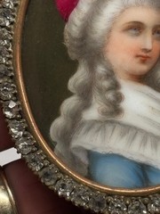 Antique hand painted Porcelain CAMEO AMW 24k gold plated JEWELED FRAME Red Hat
