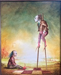 Venjean Original – Framed Oil on Wood Painting. Surreal Sci-Fi French Artist