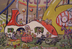 Vtg Antique Circus Painting Carnival Mother Goose Signed Goff Mid Century