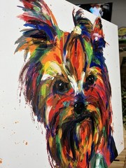 Yorkshire Terrier „Ya Ya Yorkie“ by artist Tracy Miller Abstract Framed Colors
