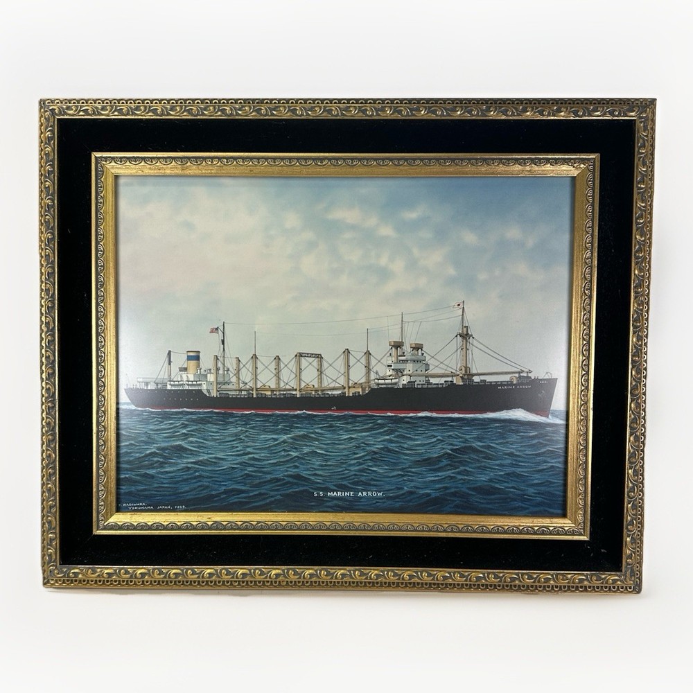 1959 T Hagiwara Yokohama Japan Watercolor Painting S.S. Marine Arrow Ship