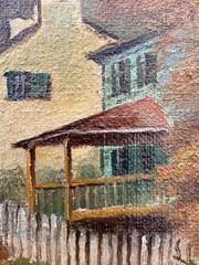 c1860 Antique Oil Painting Landscape American School Victorian Town