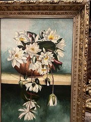 Victorian Aesthetic Water Lily Floral Still Life Oil Painting Gilt Gesso Frame