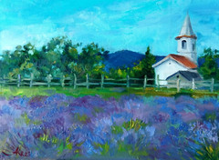 Lavender Farm Original Oil landscape Painting French landscape Lavender field