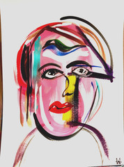 WS original cartoon girl painting 14X11 Gallery Paper modern expressionism art