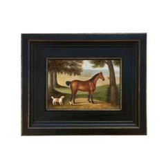 Framed Horse and Dog in Landscape Painting Print on Canvas Equestrain Home Decor