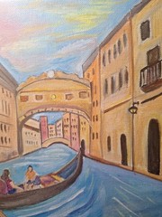 Original Signed 9×12 Venice Canal Bold Acrylic Canvas Impressionist Home Decor