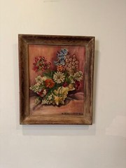 Vintage 1950 Signed Oil Painting by M. Senger – Framed Still Life Flowers 20×24