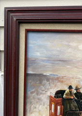 Vtg Stagecoach & Horses Oil Painting Signed Walter Framed & Matted 25×29 Western
