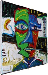 ORIGINAL OIL█PAINTING VINTAGE ART█SIGNED POP█ABSTRACT CUBIST ’26 PORTRAIT 12×12″