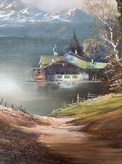 H. Heinz Ross Landscape Artist Original Vintage Painting on Canvas 30 x 26 Frame