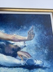 MID CENTURY BALLET PAINTING LARGE BLUE IMPRESSIONISM DANCER PERFORMER WOMAN