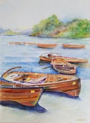 Painter Suzanne Obrand, Holocaust Survivor, Watercolor Painting „Row Boats“