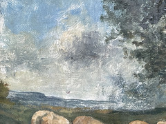 19th Century Barbizon Oil on Canvas – Muttons Shepherd and Sheeps in Countryside