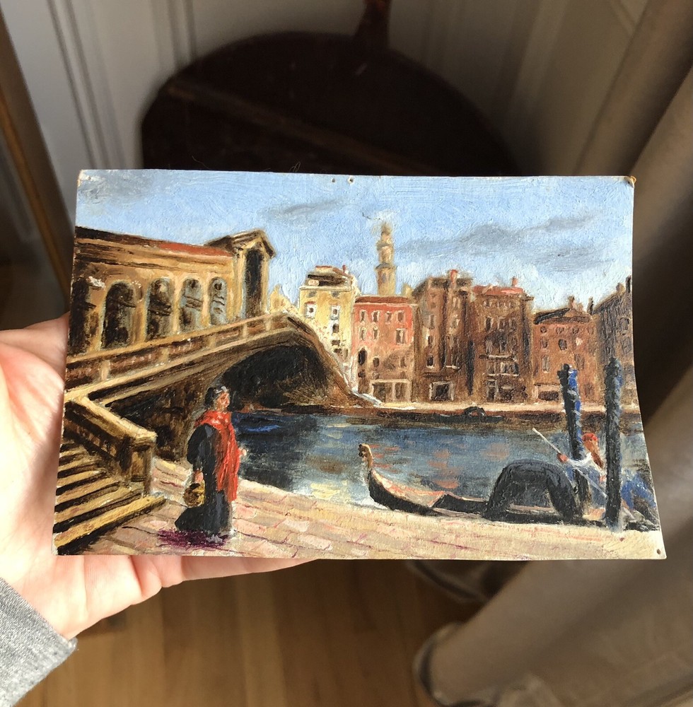 Antique Minature European Painting Unframed Italy Gondola