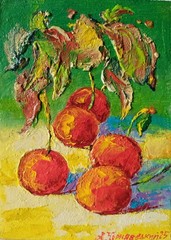 Cherries Impasto Painting Original Art Impression Oil Painting 7 x 5 in