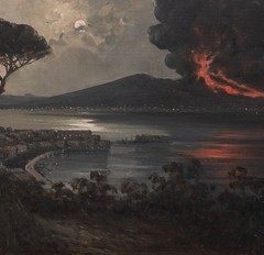 19th Century Italian School Mount Vesuvius Erupting At Night The Bay Of Naples