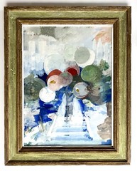 Modernist gouache Balloon Man by Anna McClure Sholl 1868-1956, listed NY artist
