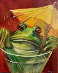 Umbrella Frog, Original Painting OIL,8X10 inch, Funny Art ,Wall Art Decor, Gift