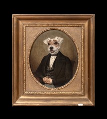19th Portrait of A Victorian Gentleman & Head Of A Jack Russell Terrier Dog