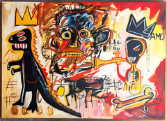 JEAN MICHEL BASQUIAT 28×20 in. Painting on canvas (Untitled) signed & stamped