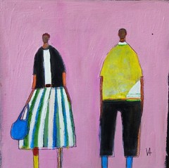 Painting Original Abstract People Portrait Canvas Woman Whimsical 10×10 Art