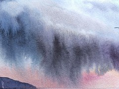 FISHERMAN BOAT BERDS CLOUDY SKY Original Art Painting Landscape Seascape Gift A5