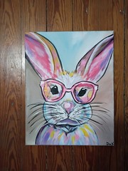 Geek Bunny Pastel 11×14 Canvas Original Art Expressionism Abstract Cute Animals