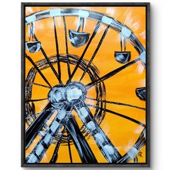 Original Signed 11×14 Sunset Acrylic Canvas Ferris Wheel Expressionist Art