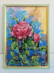 Original Acrylic Painting ROSES 20×30 cm. Expressive Floral Art. Framed