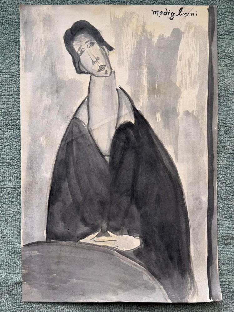 AMEDEO MODIGLIANI drawing on old paper signed stamped vintage