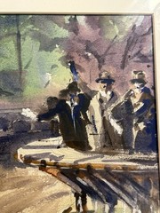 Vintage Original Horse Racing Racetrack Watercolor Painting by Tom Sutherland